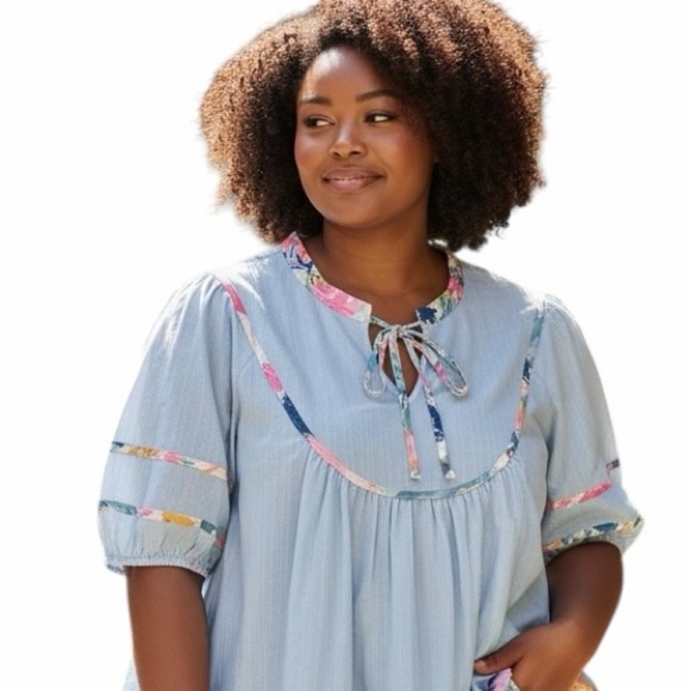 NWT/Falechay/Baby Doll/Boho/Top/Baby Blue/Size: XL